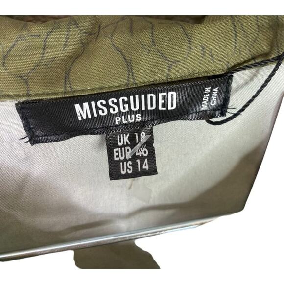 NWT Missguided Plus Ruched Shirt Mini Dress Stretchy Long Sleeve 14 Khaki #2810 - Picture 6 of 14